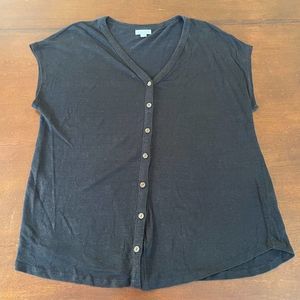 J Jill Shirt Womens Medium 100% Linen Black Short Sleeve Button V-Neck T-Shirt